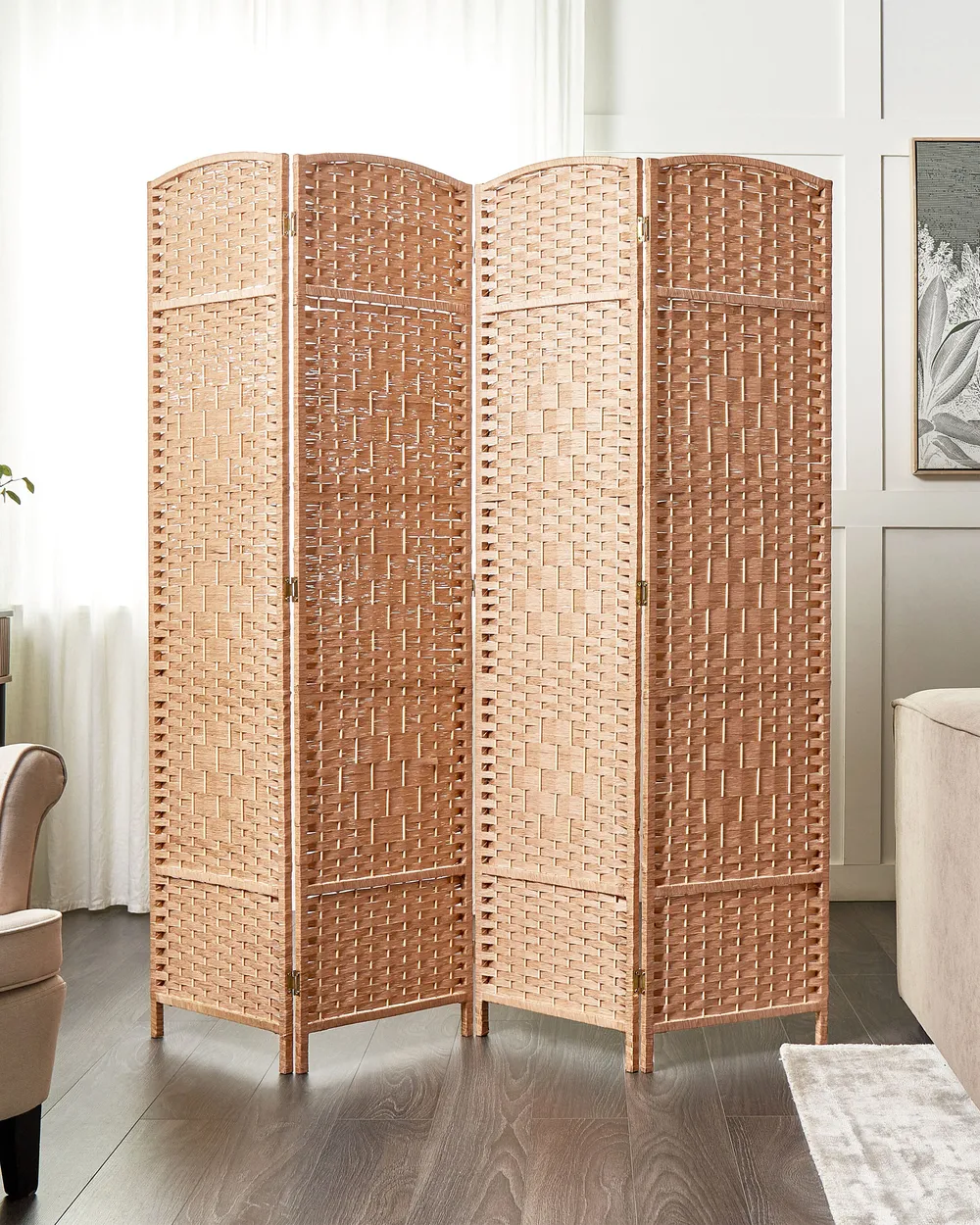 4 Panel Room Divider LAPPAGO 163 cm 170 cm Natural