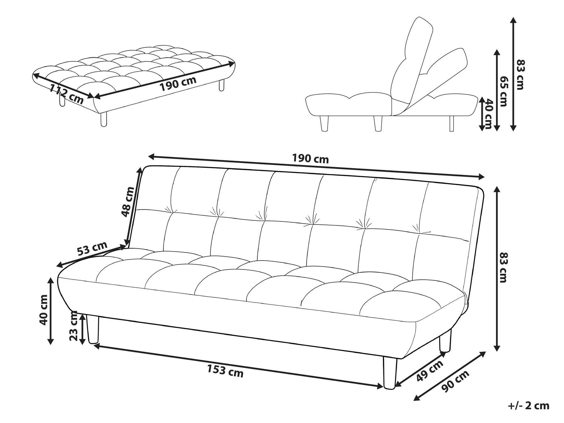 Sofa Bed 2 Seater RISOR Boucle Beige_1053623