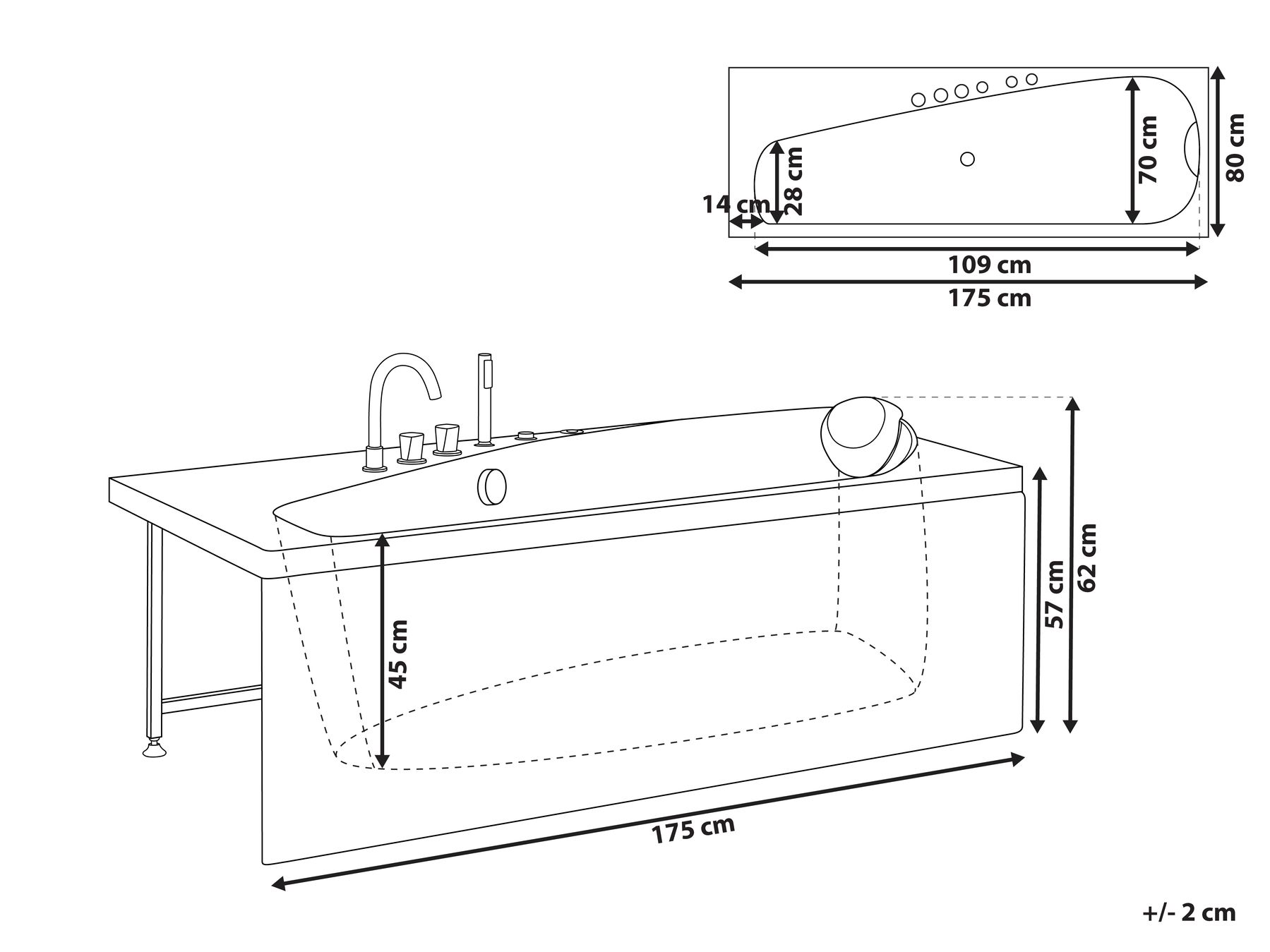 Hörnbubbelbadkar med LED CAURA 175 x 80 cm Vit Högervänd_1017296