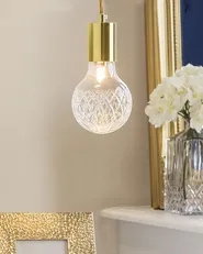 Set of 2 Pendant Lamps ANZA Glass Gold_768299