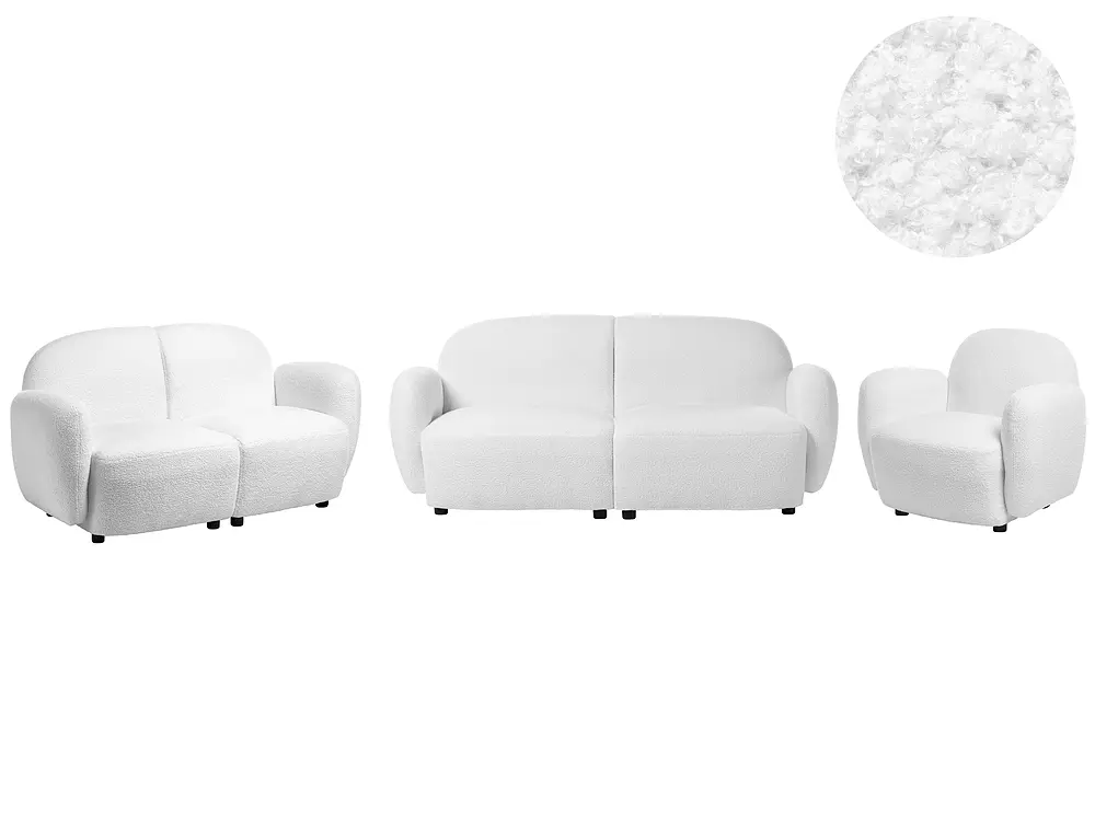 Living Room Set 6 Seater JULE Boucle Off-White