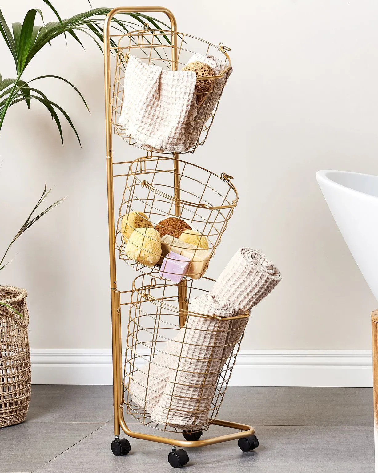 Basket Stand AYAPAL with Wheels Metal Gold_841349