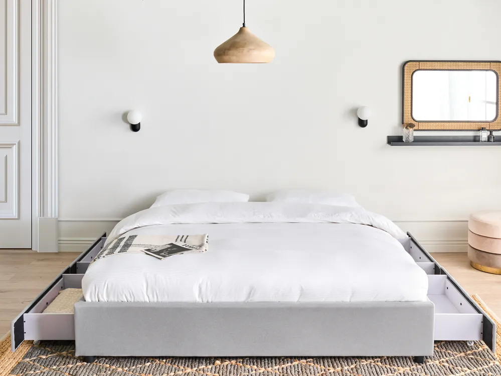 Bed with Storage Drawers without Headboard PRADES Fabric Light Grey 180 x 200 cm (EU Super King)