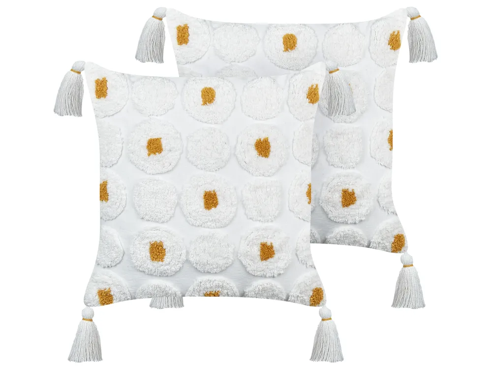 Set of 2 Decorative Cushions AZALIA 45 x 45 cm Cotton White Floral Pattern