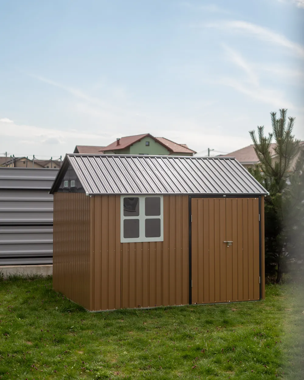 Trädgårdsskjul NOCCIANO 313 cm 220 cm Metall Brun_1072134