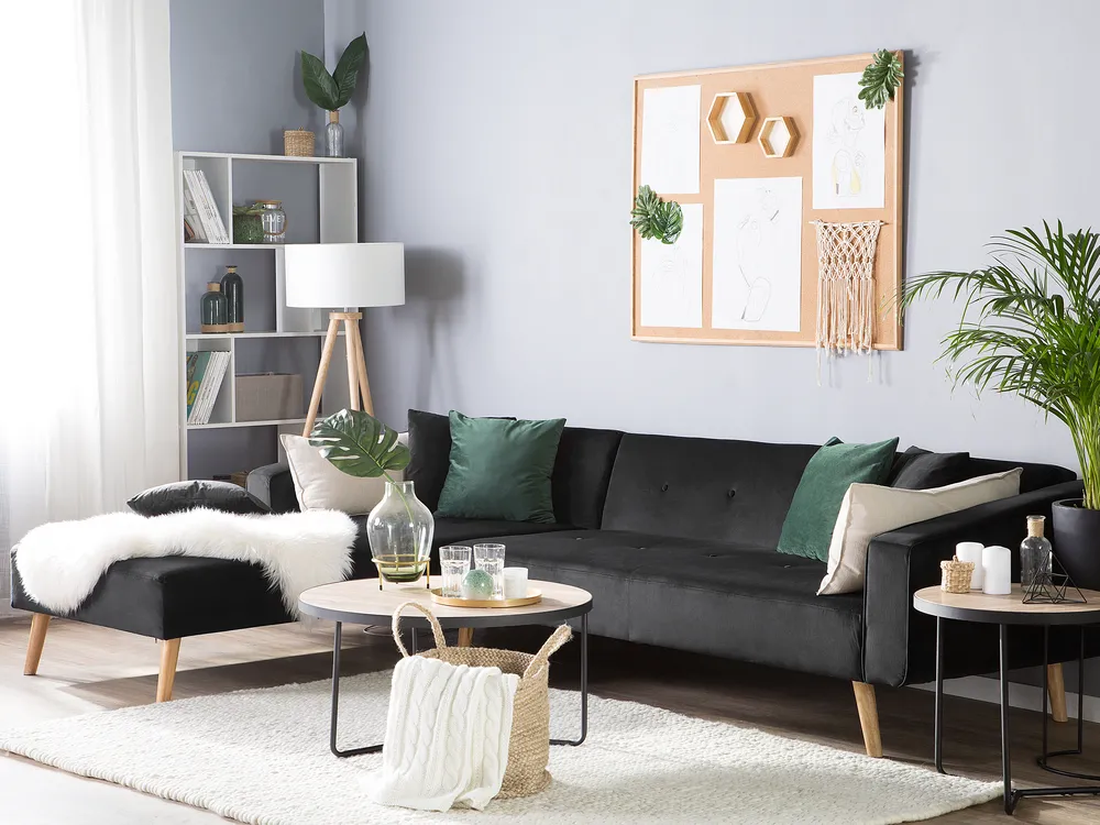 Corner Sofa Bed 4 Seater VADSO Velvet Black Right Hand