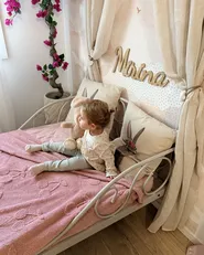 Four Poster Bed Metal SORMERY 90 x 200 cm (EU Single) Light Beige_1156455