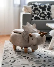 Storage Animal Stool TRICERATOPS Dinosaur Fabric Light Grey_860415