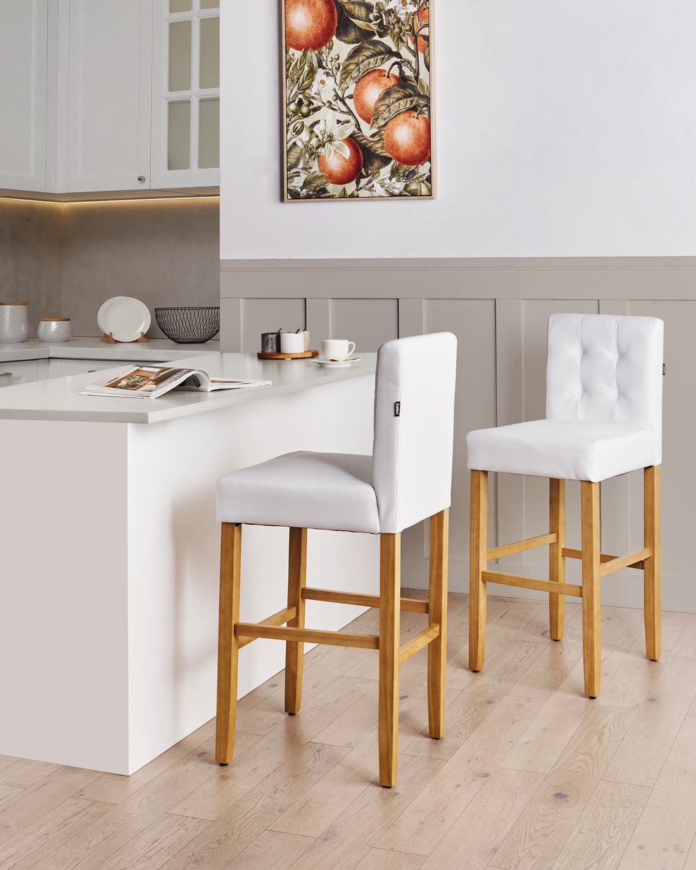 Sett med 2 barstoler MADISON Kunstskinn Off white