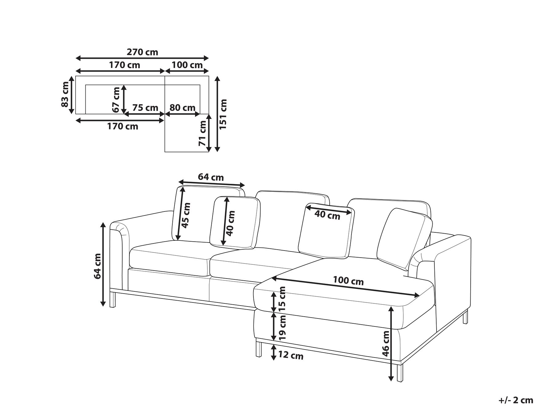 Corner Sofa 4 Seater OSLO Fabric Beige Left Hand_693552