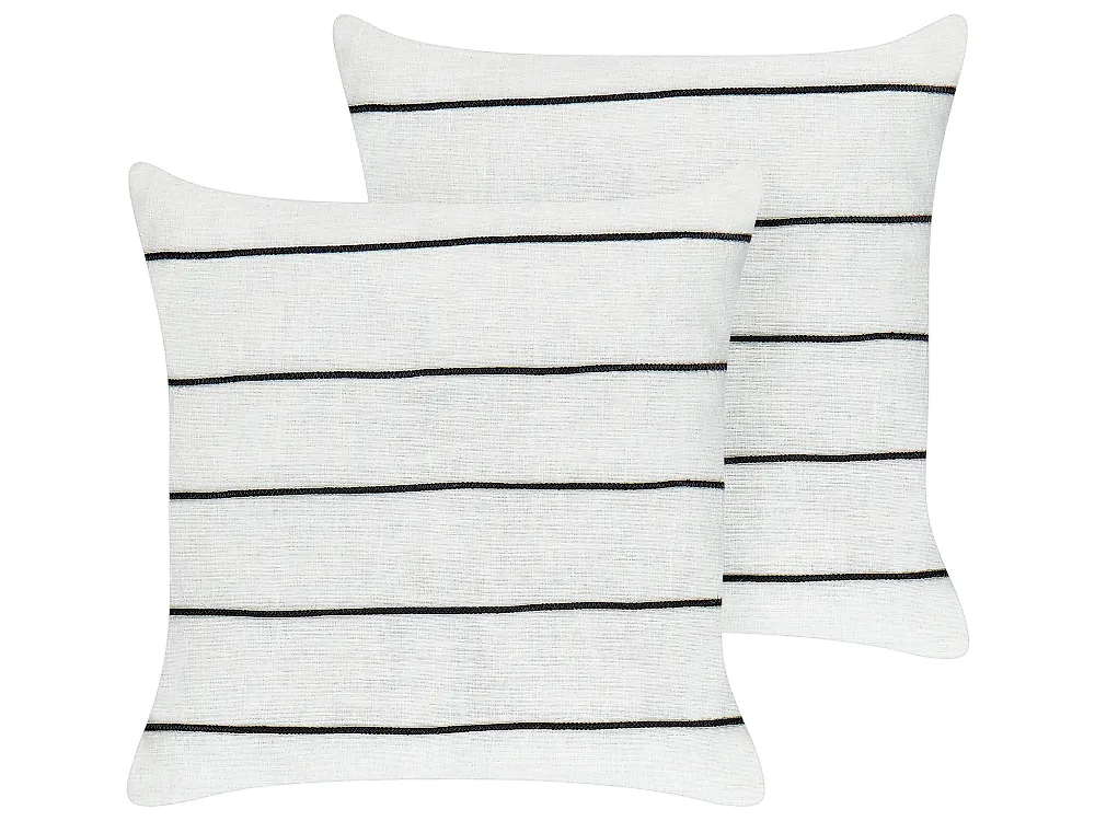 Set med 2 prydnadskuddar MILAS 50 x 50 cm Linne Svart/ Vit Randigt_1183179