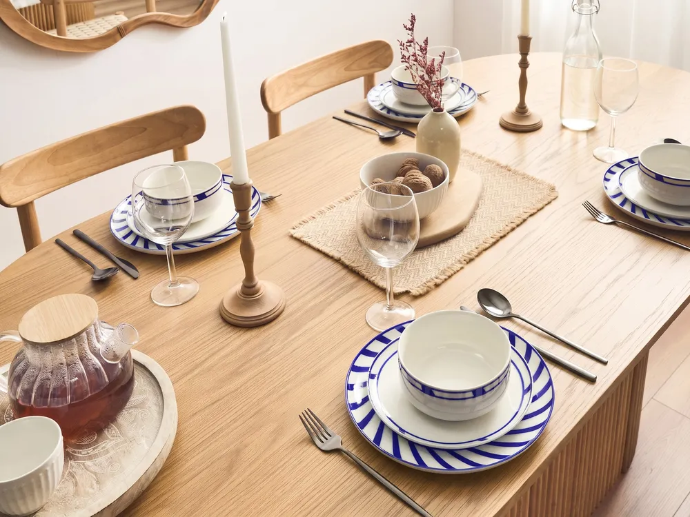 Set of 12 Dinnerware SHISO Porcelain White/ Blue