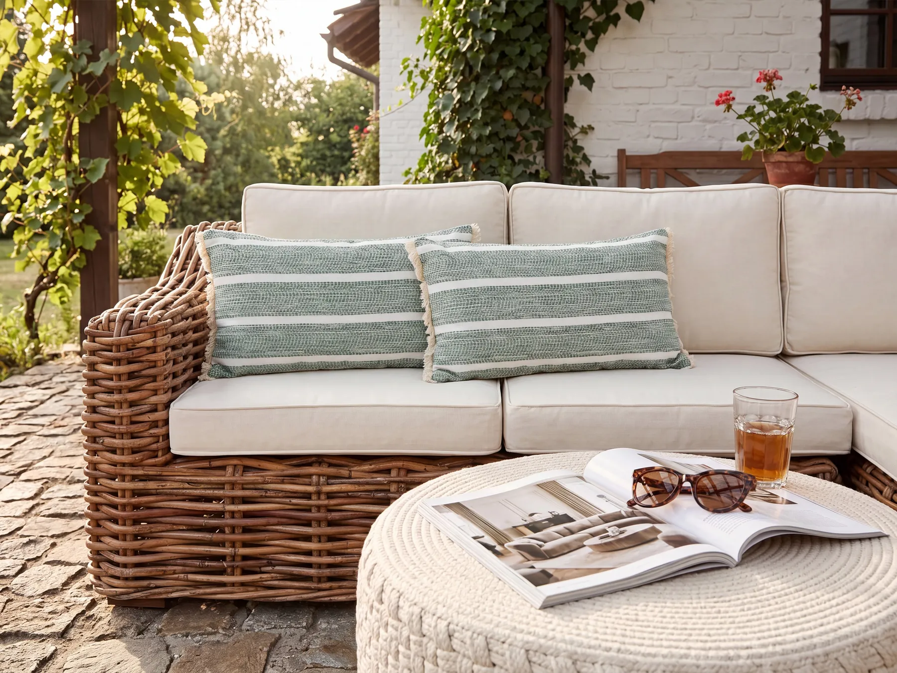 Set of 2 Outdoor Cushions ALPINIA Striped 30 x 50 cm Olive Green_1135726