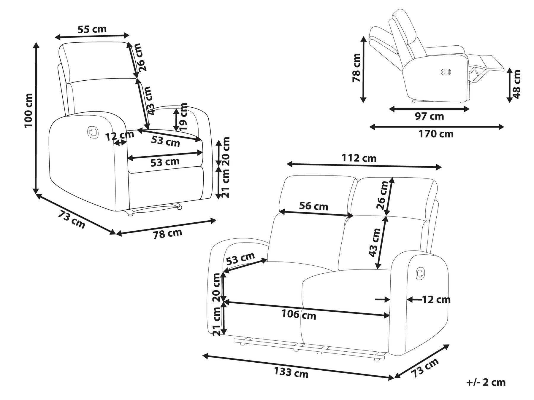 Manual Recliner Living Room Set 3 Seater VERDAL Velvet Beige_1081180