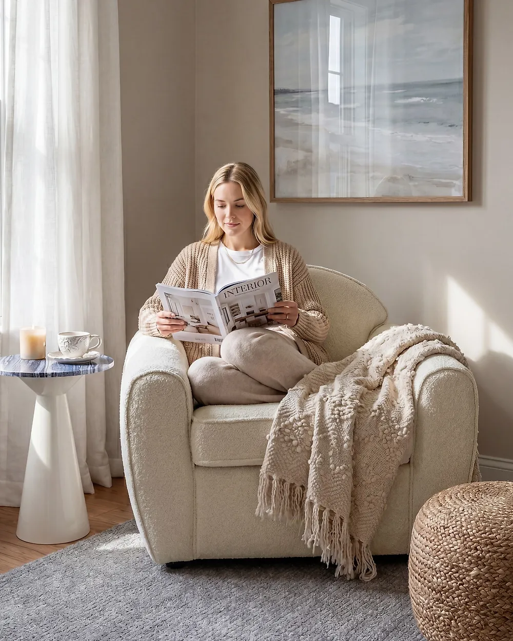 Fåtölj ELLEDE Bouclé Ljusbeige_1179007