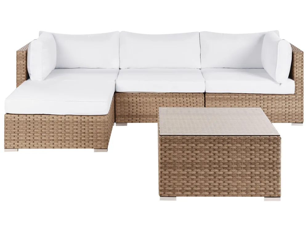 Garden Corner Sofa with Table 4 Seater SANO Modular PE Rattan Natural Right Hand