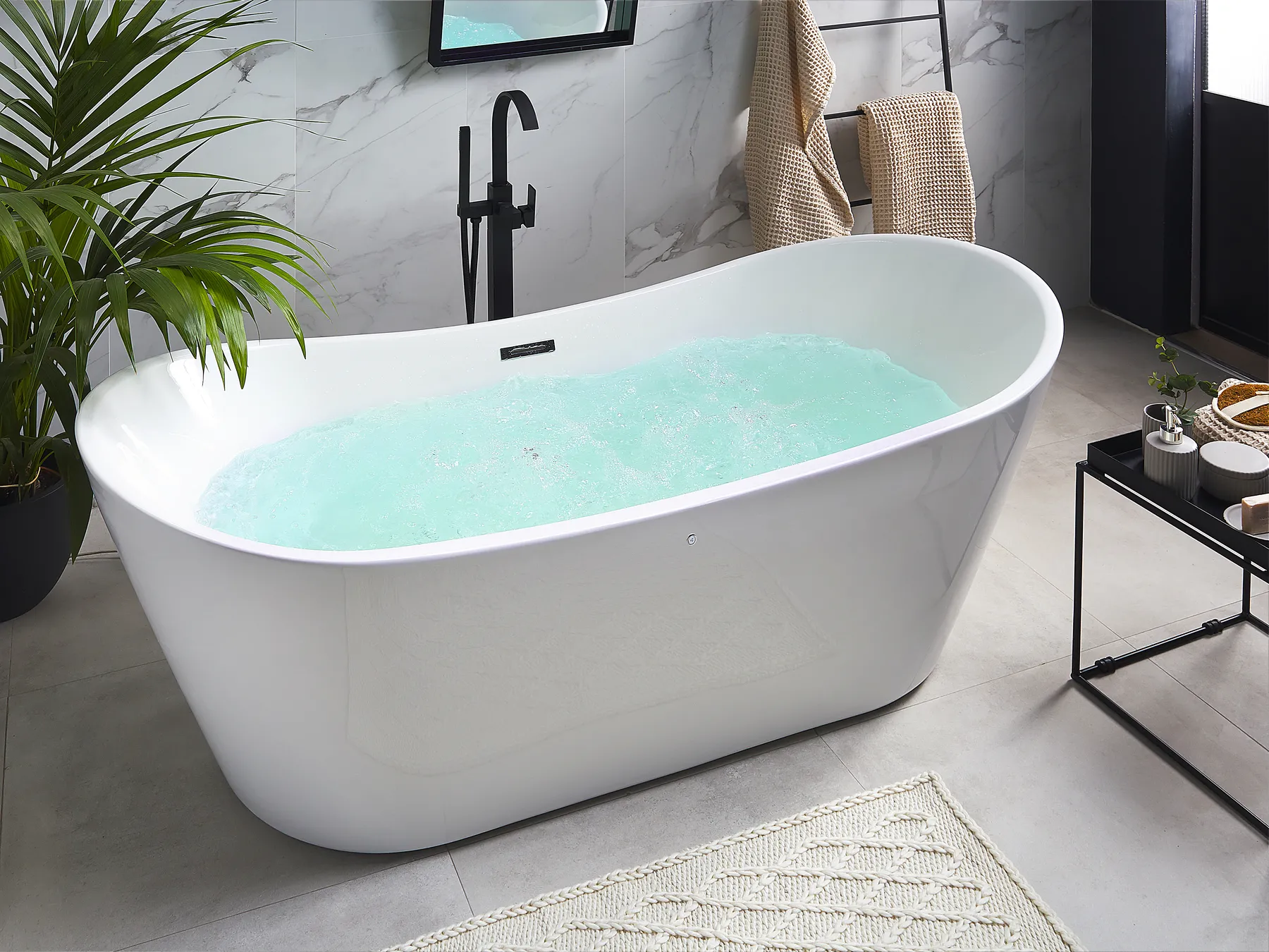 Freestanding Hot Tub with LED ANTIGUA 1680 x 800 mm White_808013