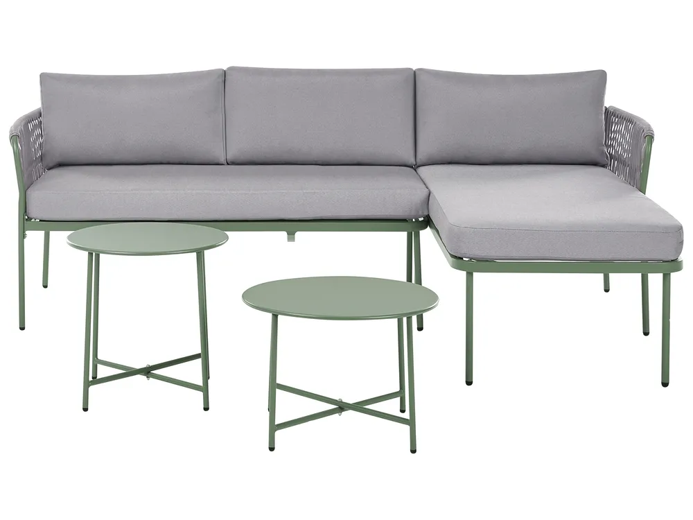 Garden Corner Sofa 3 Seater ONZO with Tables Metal Green Left Hand
