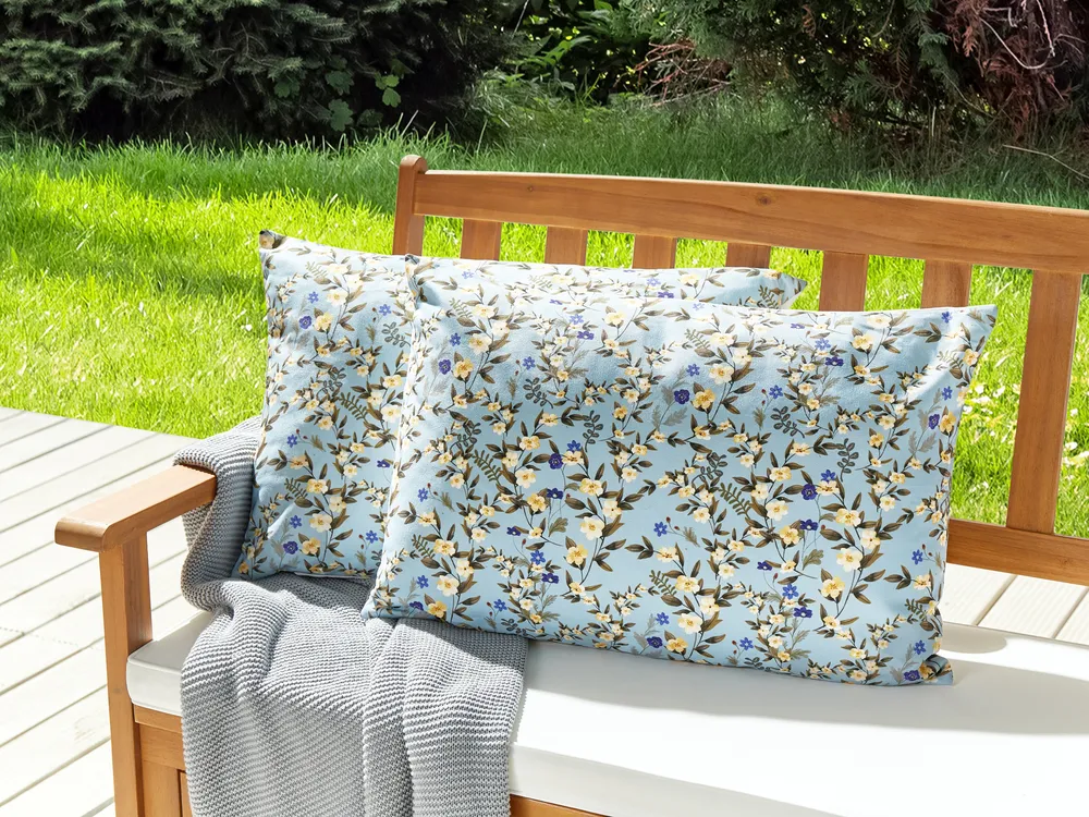 Set med 2 utomhusdynor VALLORIA Blommigt tryck 40 x 60 cm Blå_1079661