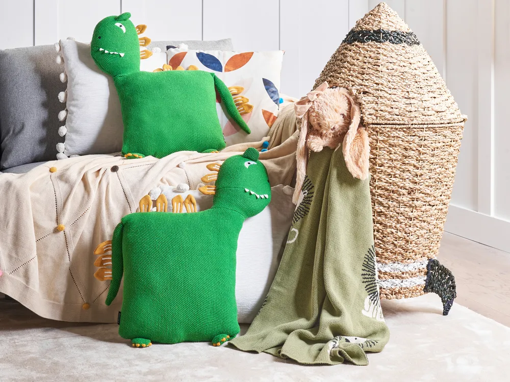 Set of 2 Decorative Cushions DINOS Cotton 45 x 45 cm Green Dinosaur