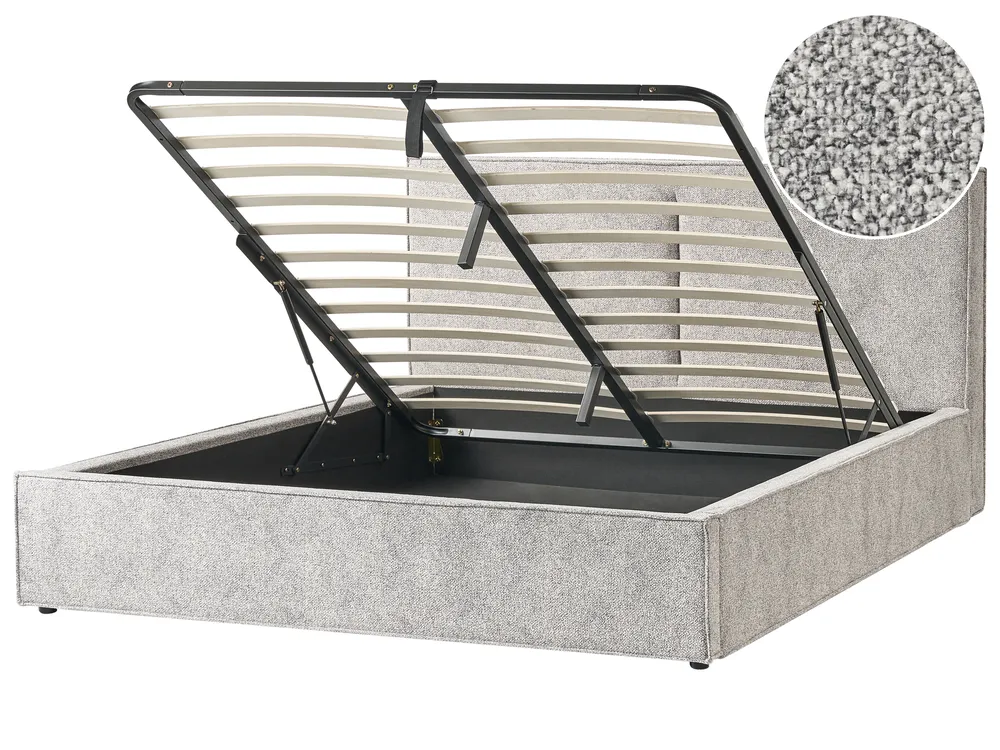 Ottoman Bed MOISSAC Velour Knit Black/ White 180 x 200 cm (EU Super King)