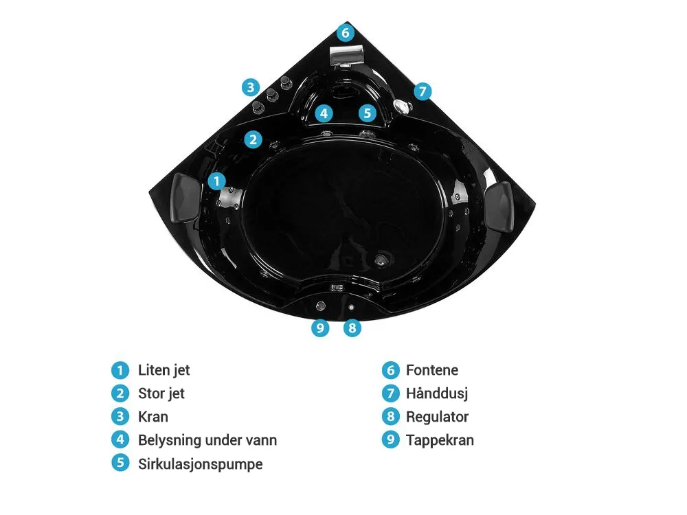 Hjørneboblebad med LED SENADO 205 x 150 cm Svart_781369