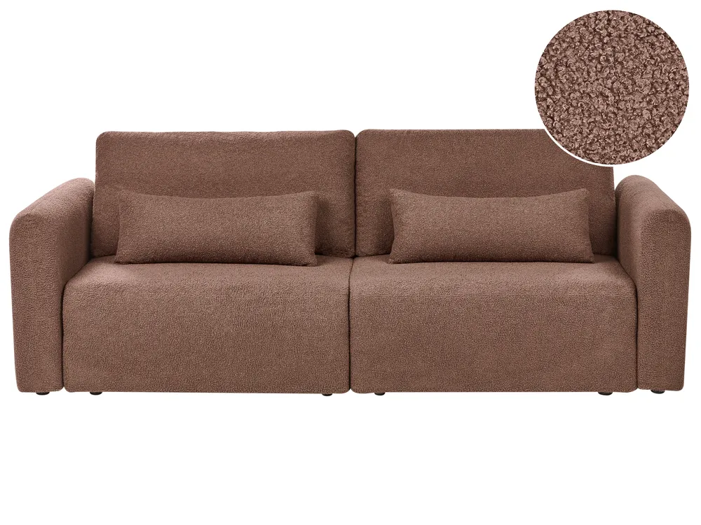 Sofa Bed 3 Seater VAXHOLM with Storage Boucle Brown