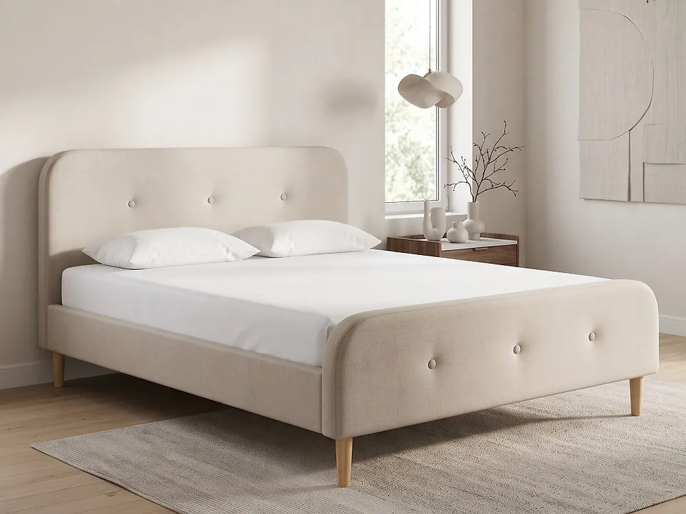 Bed Faux Linen RENNES 180 x 200 cm (EU Super King) Light Beige_1182340