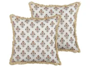 Set med 2 prydnadskuddar OMORIKA 45 x 45 cm Bomull Vit Blommigt tryck_838991
