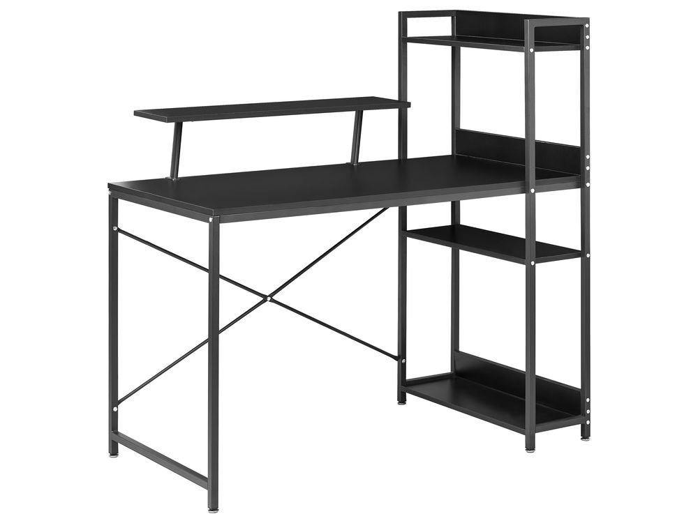 Kontorbord med notatbrett BILOXY 120 cm 64 cm med hyller Svart