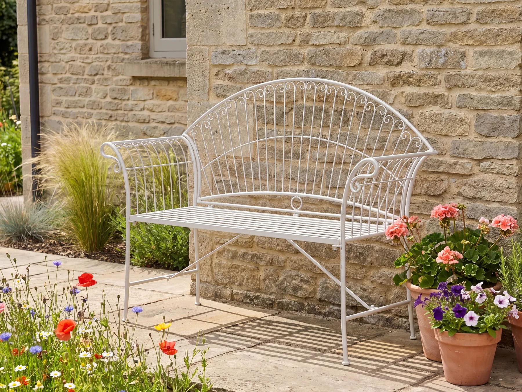 Garden Bench GUALEA 130 cm Metal Off-White_1108114