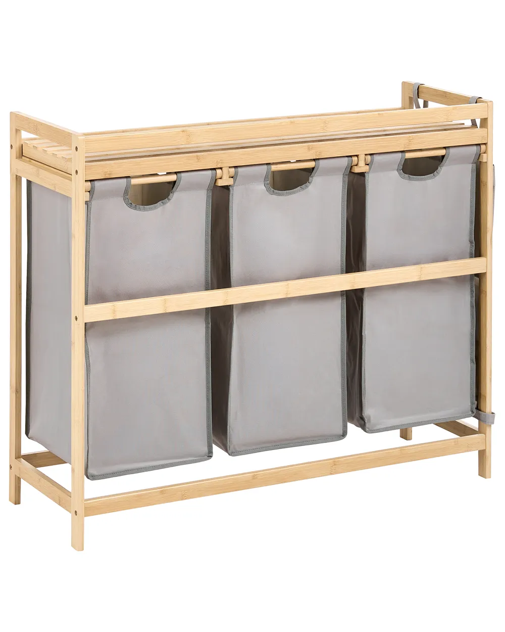 Set of 3 Laundry Baskets with Shelf TOROTAL Bamboo Light Brown/ Grey 120 L_1136246