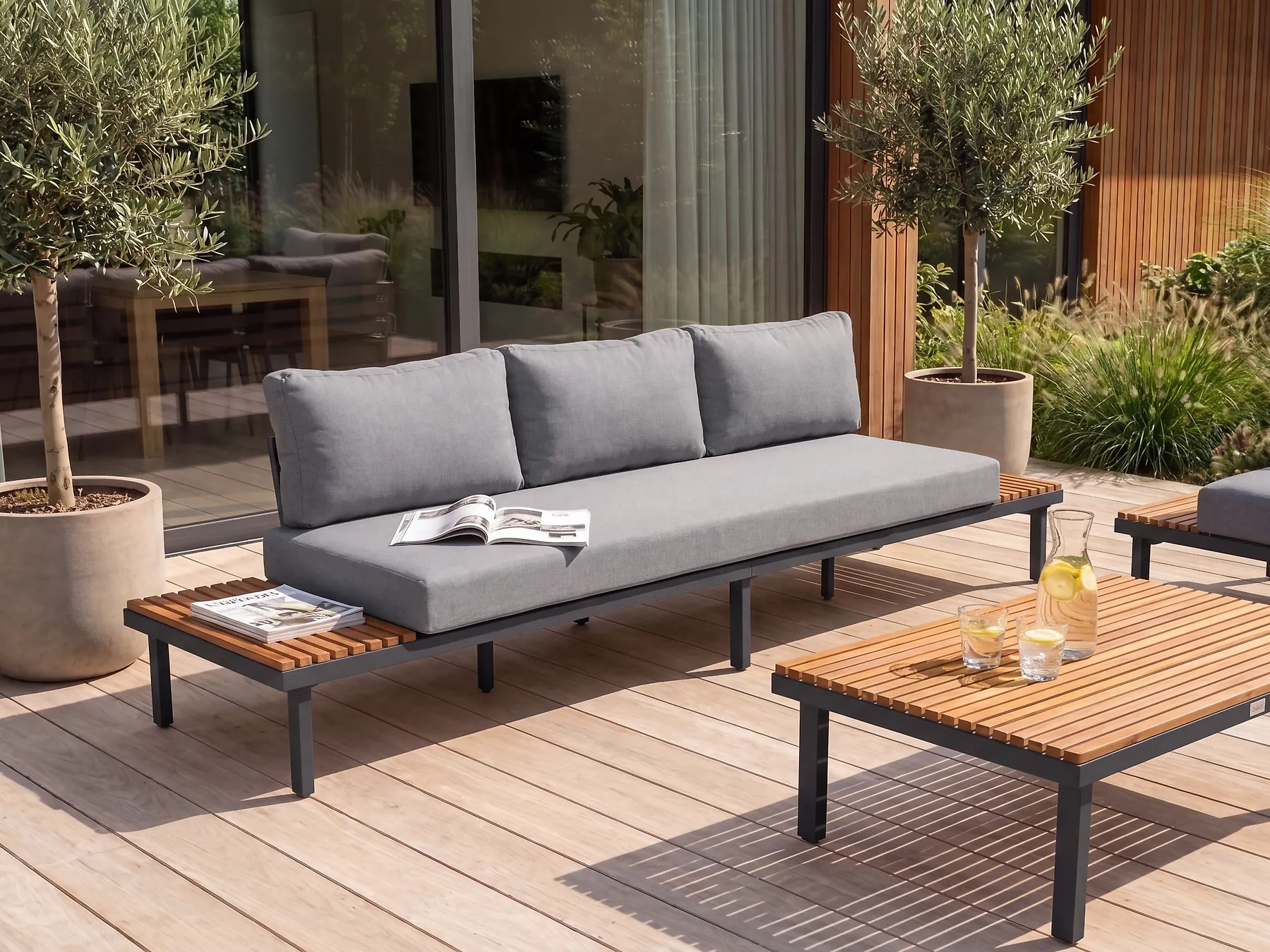 Garden Sofa 3 Seater FIVIZZANO Acacia Wood Dark Grey_1159319