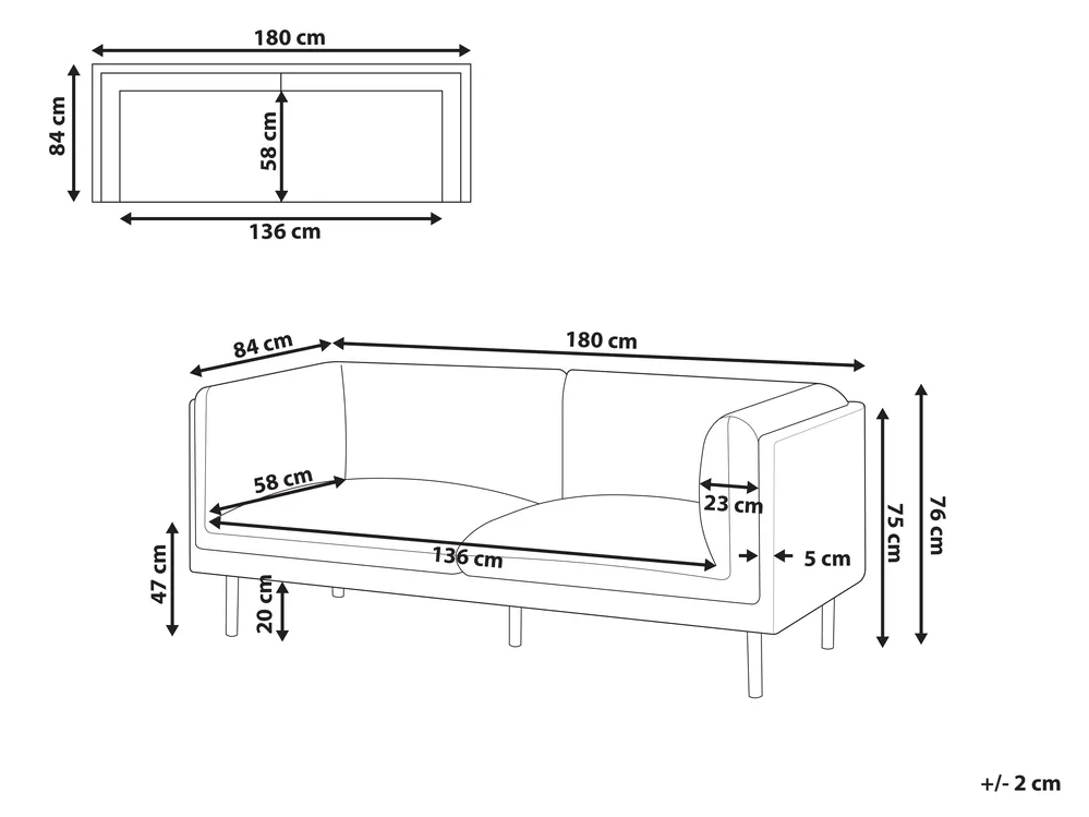 Sofa 2 Seater VORGOD Fabric Off-White_981971