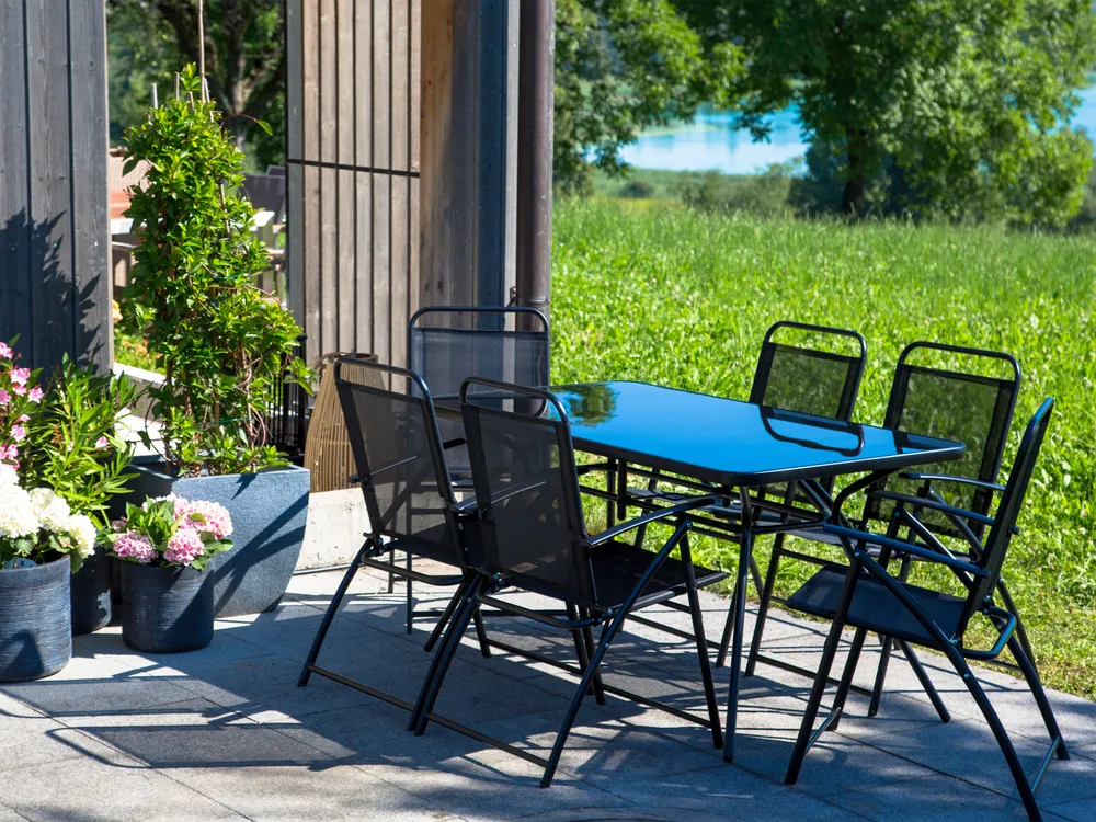 Garden Dining Table LIVO 140 cm 80 cm Glass Black_826843