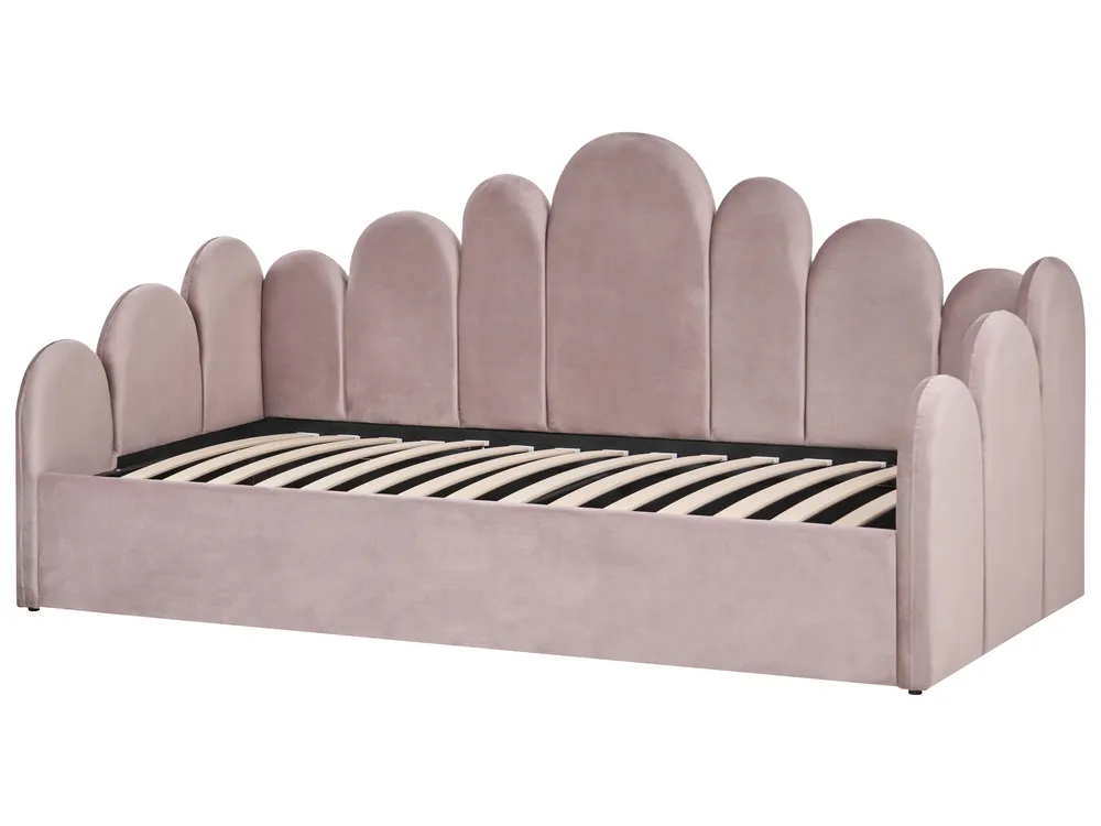 Säng med förvaring POLIGNAC Sammet Pastellrosa 90 x 200 cm_1081052