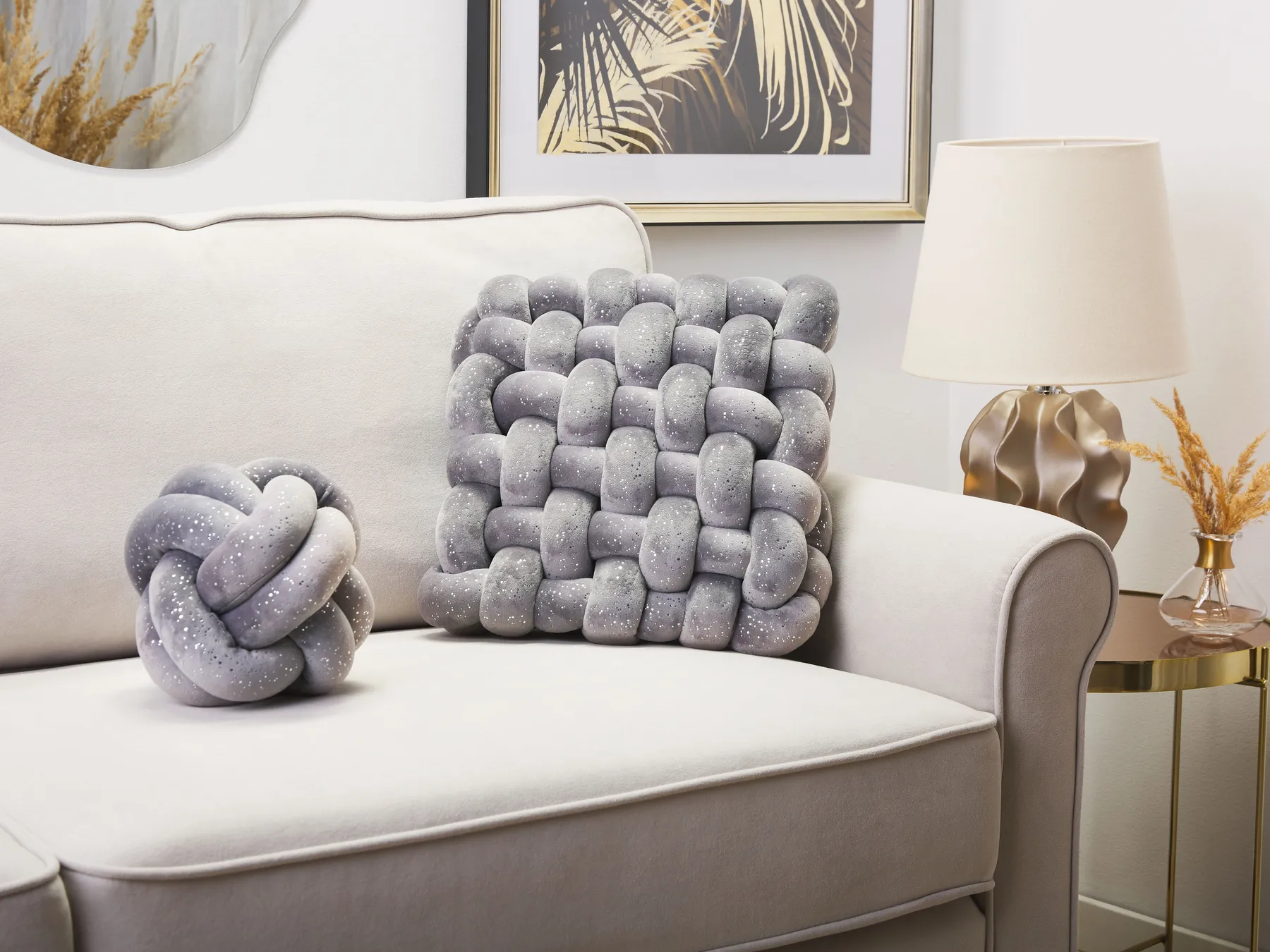 Throw Cushion SIRALI 30 x 30 cm Velvet Grey Solid_815365