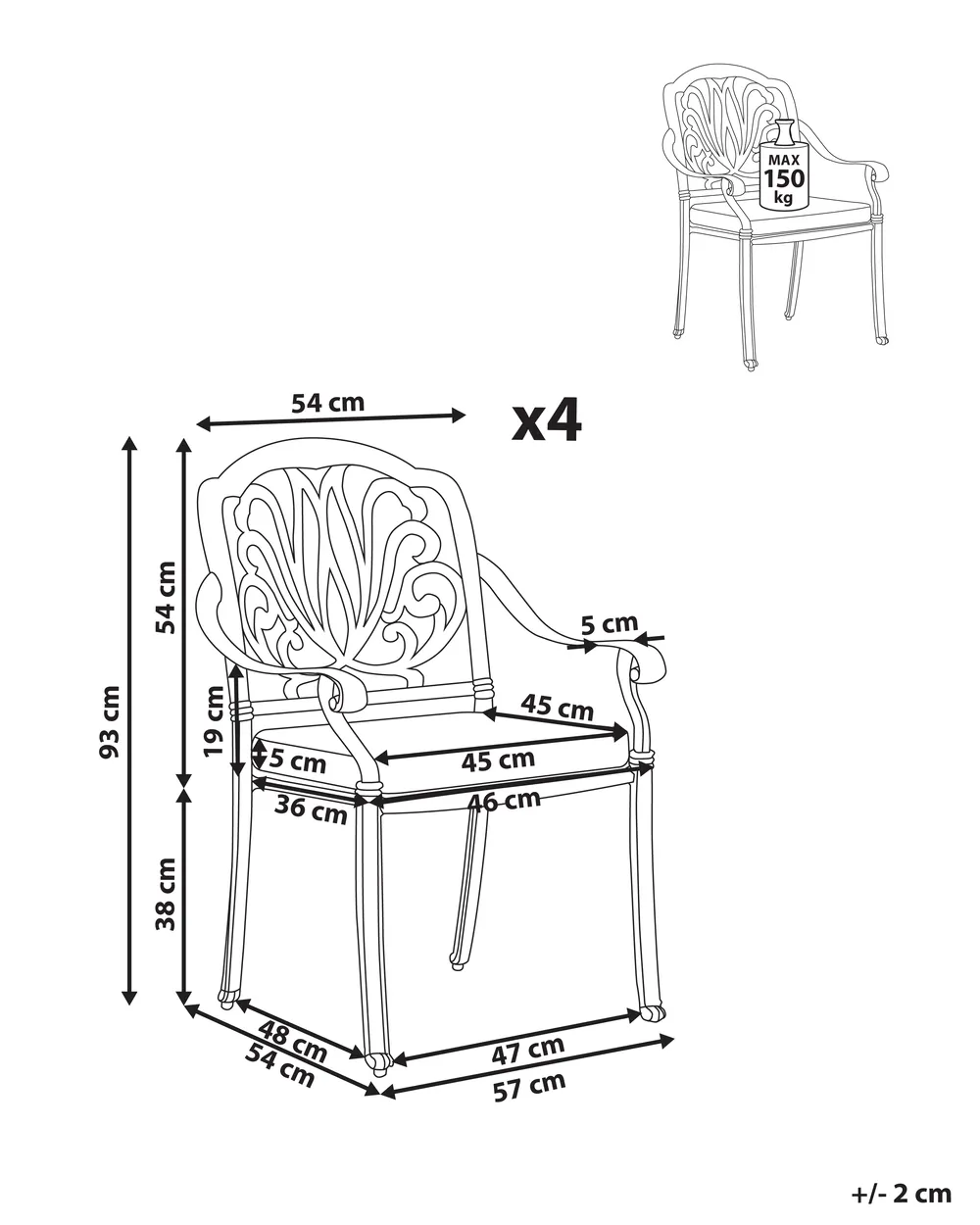 Set of 4 Garden Chairs with Cushions ANCONA Metal Dark Brown_765489