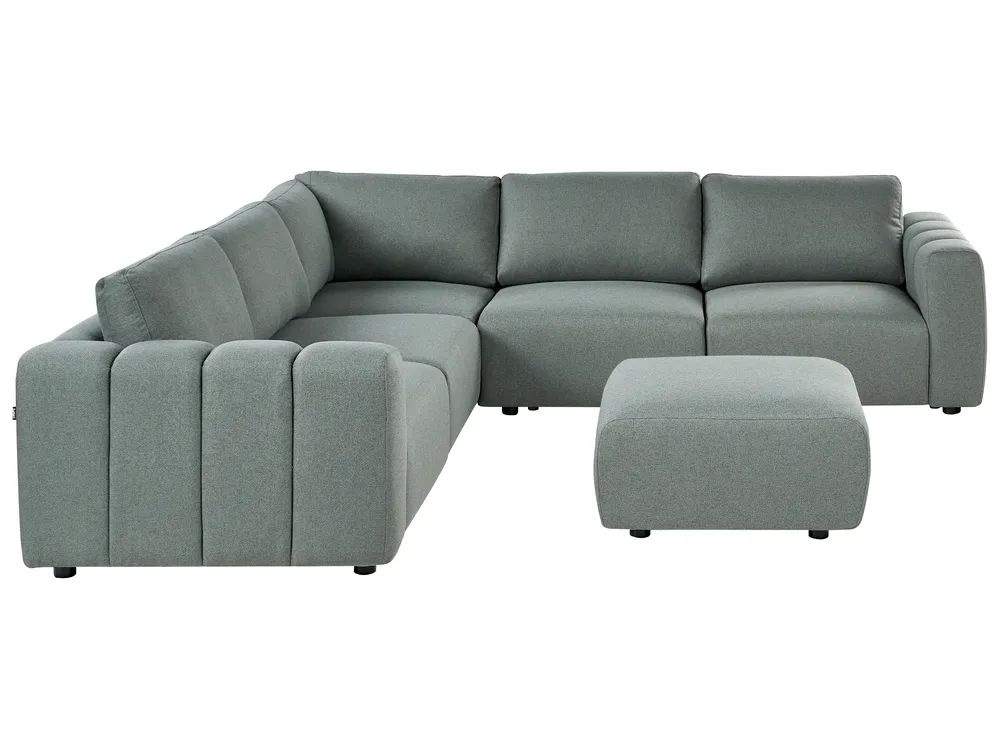 Modular Corner Sofa 5 Seater KIVVIK with Ottoman Fabric Green Right Hand