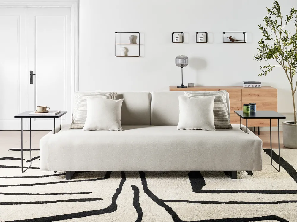 Sofa 3 Seater SOKNA with Tables Fabric Off-White_952798