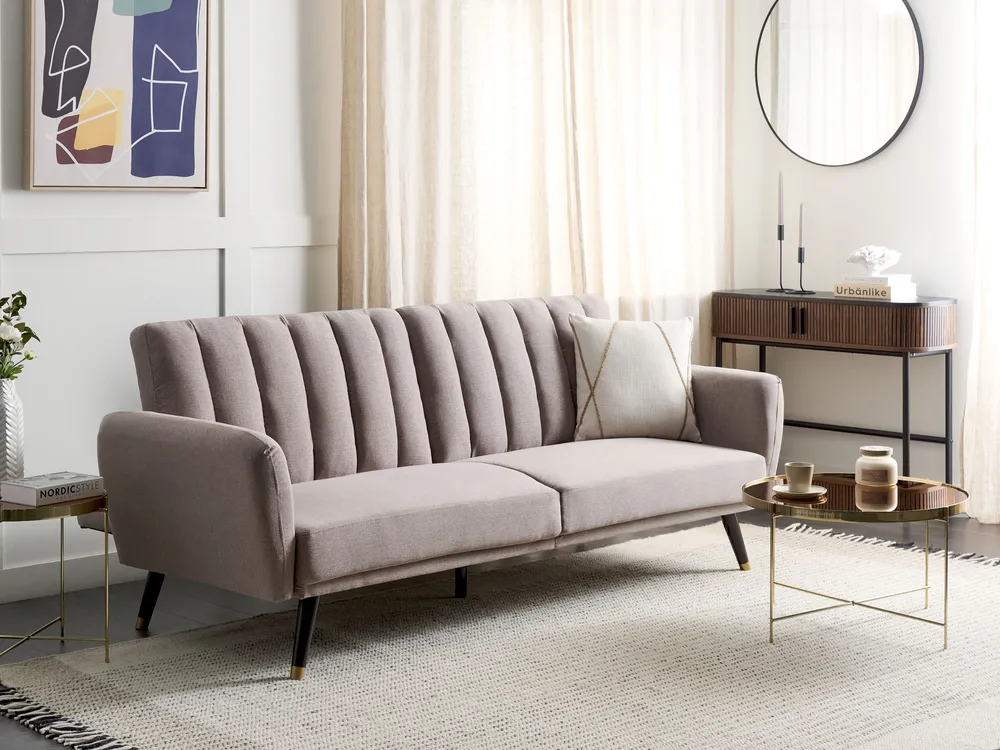 Sofa Bed 3 Seater VIMMERBY Fabric Light Brown