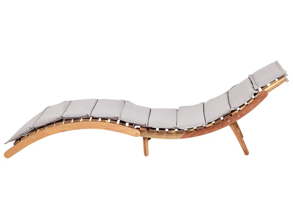 Sun Lounger with Cushion LUINO Acacia Wood Grey_921589