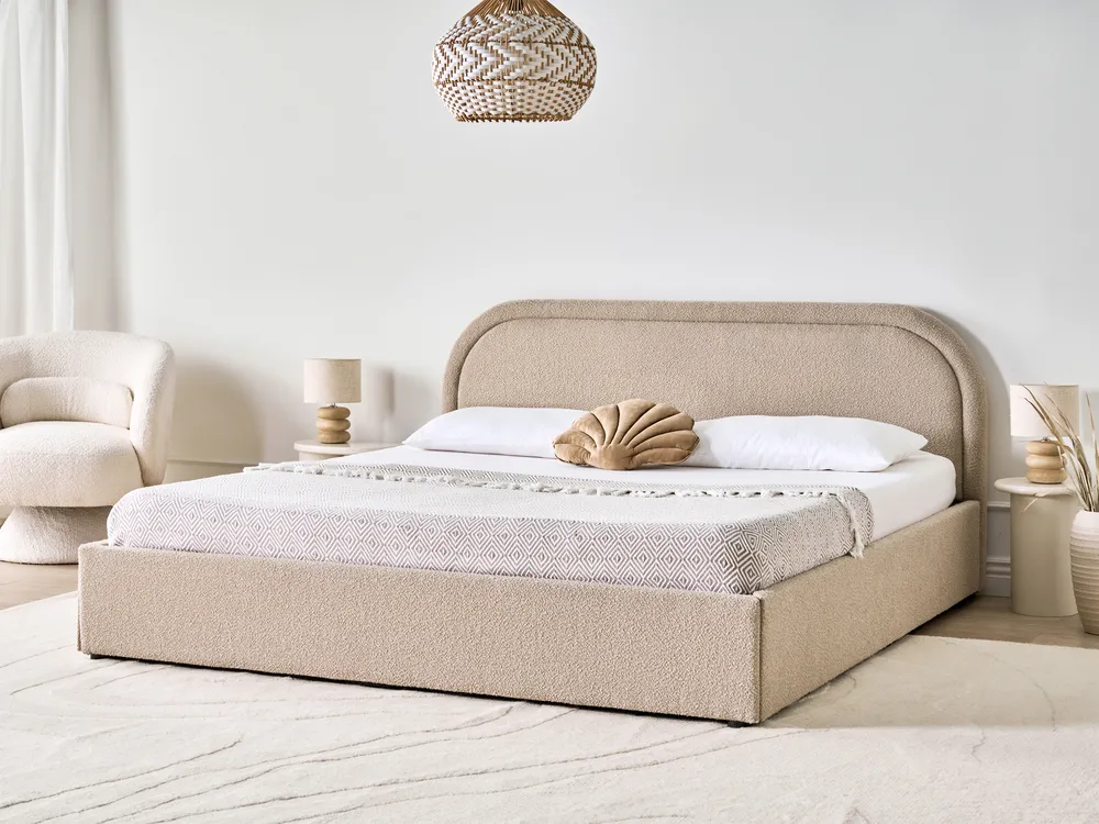 Ottoman Bed QUILLIEN Boucle Beige 180 x 200 cm (EU Super King)