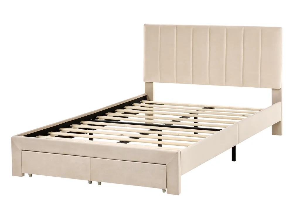 Bed with Storage Drawers LONZAC Velvet Beige 120 x 200 cm (EU Small Double)_1014605