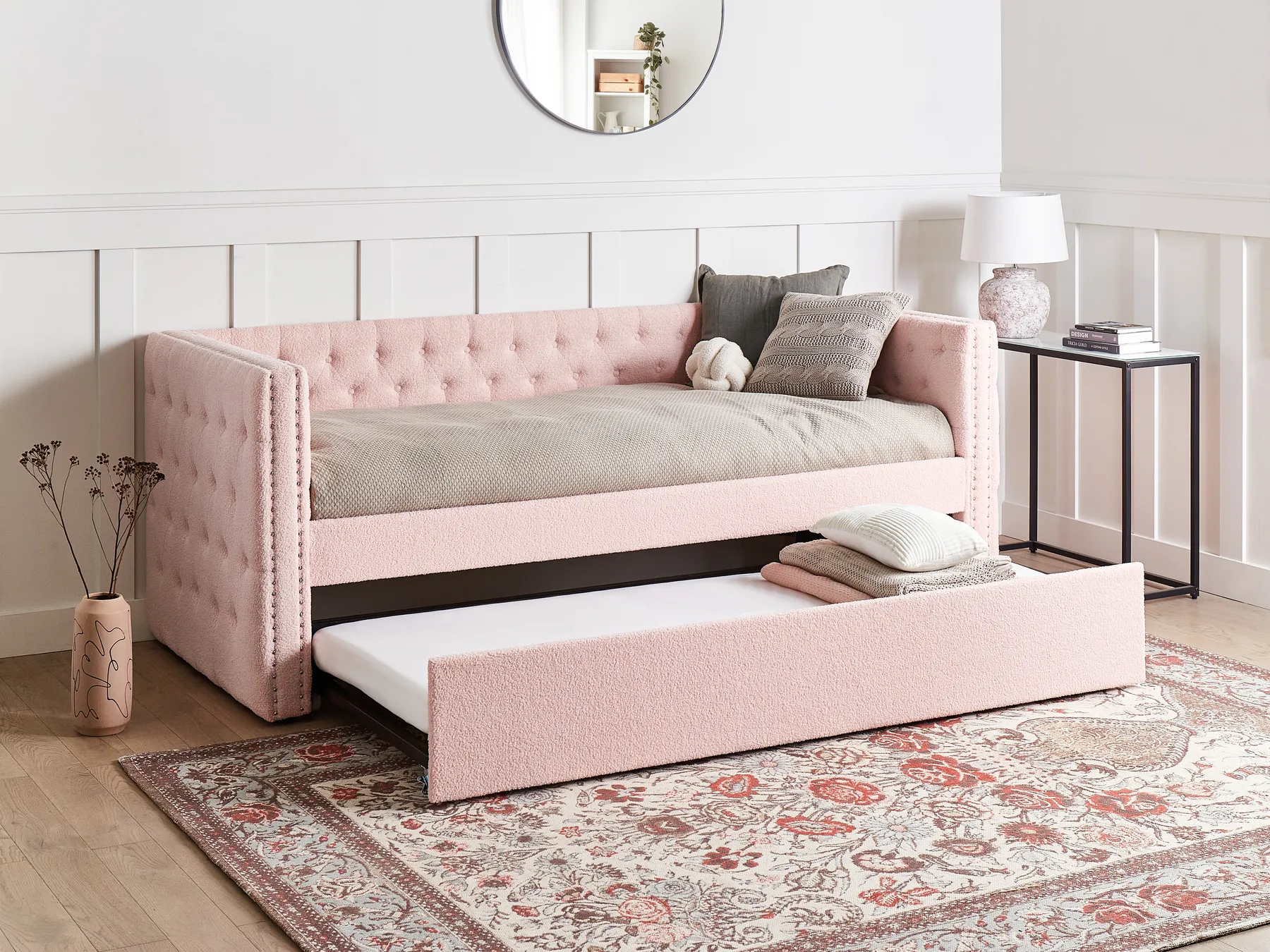 Utdragbar säng Bouclé GASSIN 90 x 200 cm Pastellrosa_951581