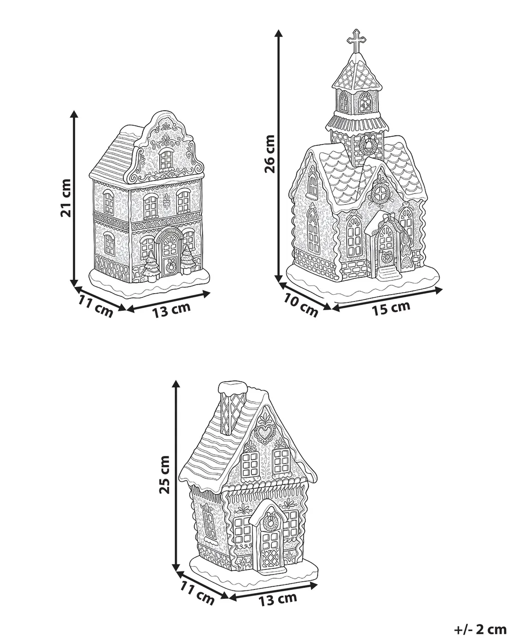 Set med 3 juldekorationer LED RIMPI 21/25/26 cm Hus Brun_1175200