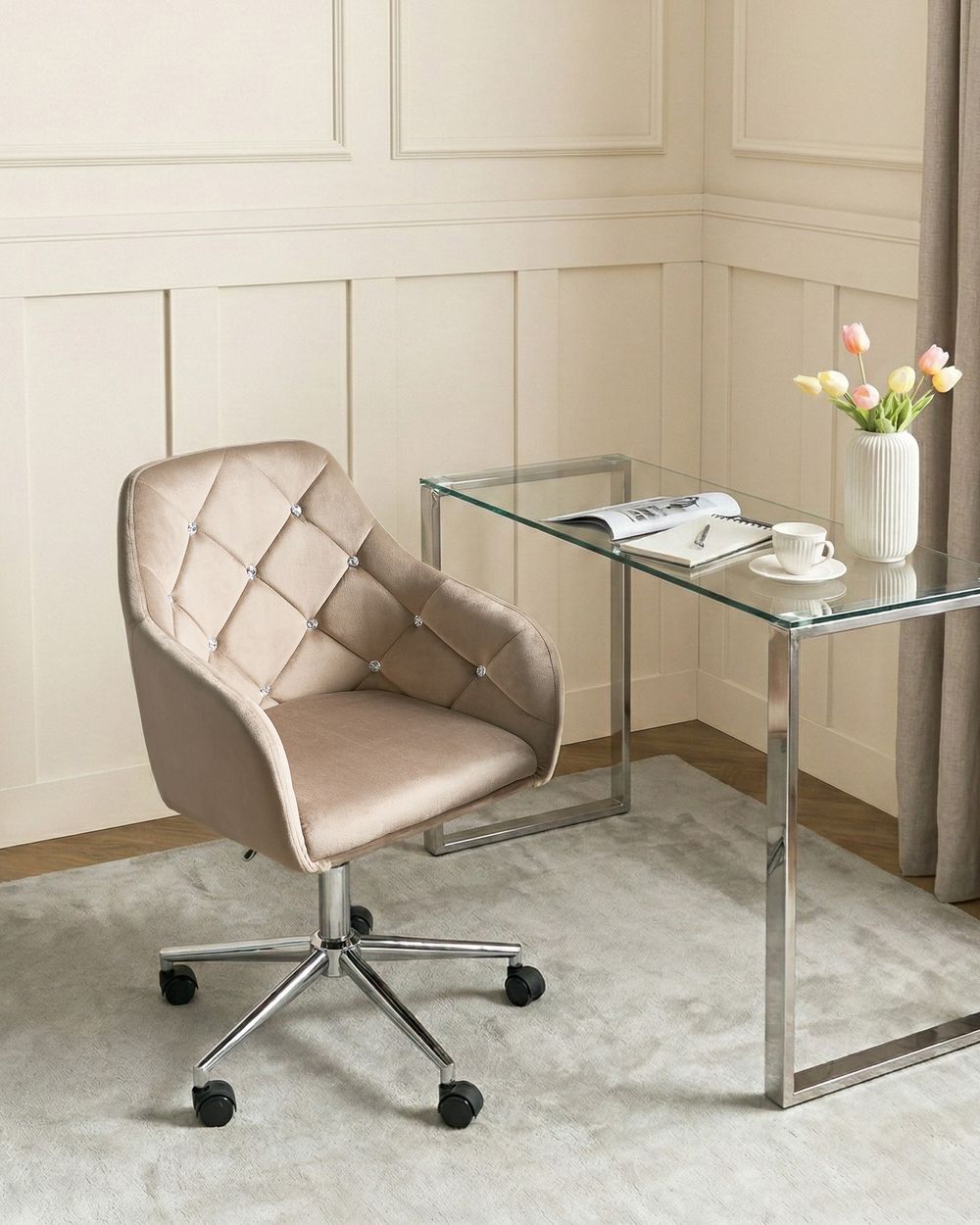Skrivbordsstol VELORIA Sammet Beige