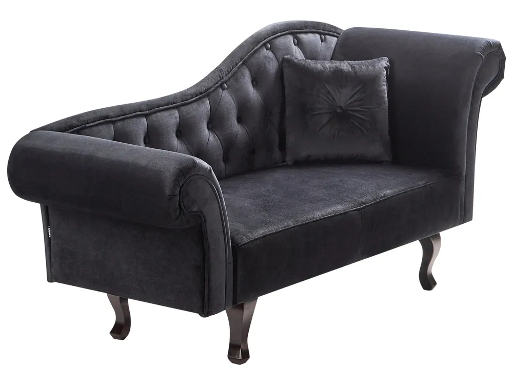 Right-Hand Chaise Longue LATTES II with Cushion Velvet Black_947543