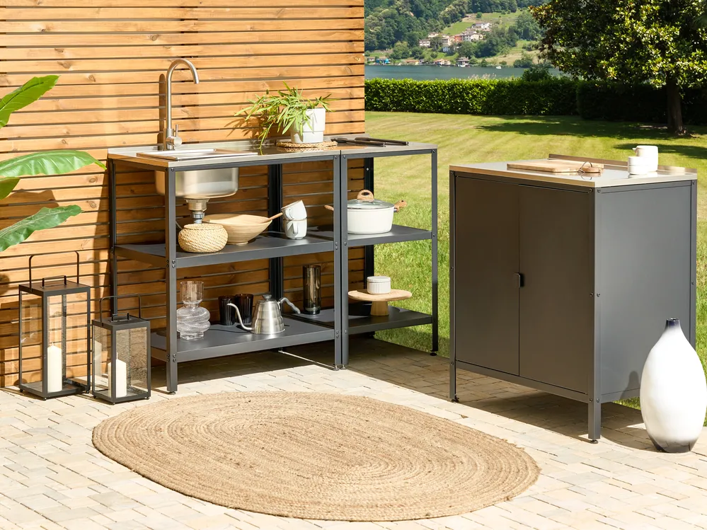 Outdoor Kitchen Island with Sink VILAMA Black Metal
