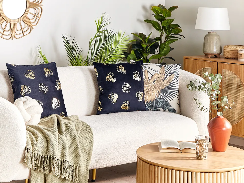 Set of 2 Decorative Cushions GOLDENROD 45 x 45 cm Velvet Black Plant Pattern